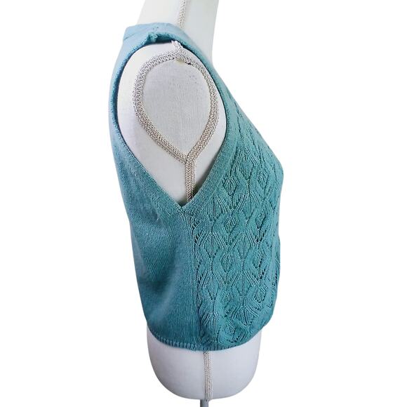 JDY Vintage Y2K SZ S Cable Knit Button Front Vest Green Diamond Gold Buttons - Picture 5 of 7